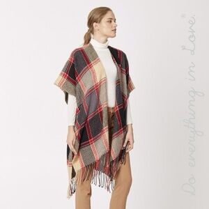 Plaid Fringe Poncho/kimono